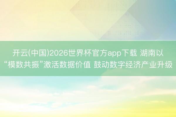 开云(中国)2026世界杯官方app下载 湖南以“模数共振”激活数据价值 鼓动数字经济产业升级