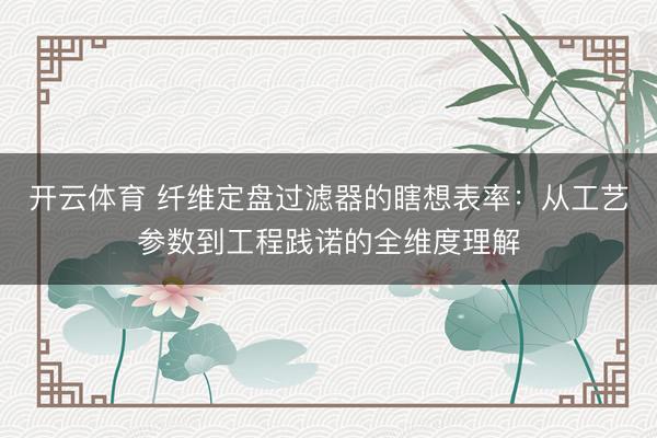 开云体育 纤维定盘过滤器的瞎想表率：从工艺参数到工程践诺的全维度理解