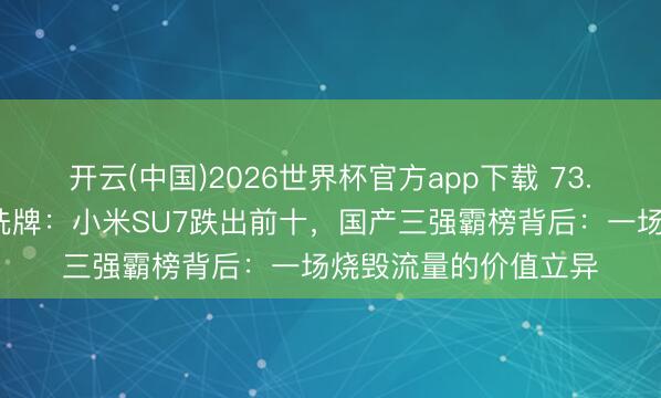 开云(中国)2026世界杯官方app下载 73.7%！纯电保值榜遭洗牌：小米SU7跌出前十，国产三强霸榜背后：一场烧毁流量的价值立异
