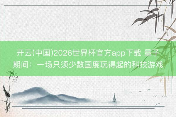开云(中国)2026世界杯官方app下载 量子期间：一场只须少数国度玩得起的科技游戏