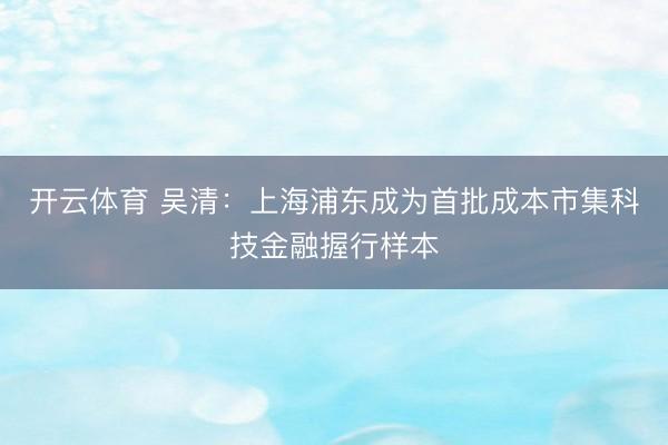 开云体育 吴清:上海浦东成为首批成本市集科技金融握行样本